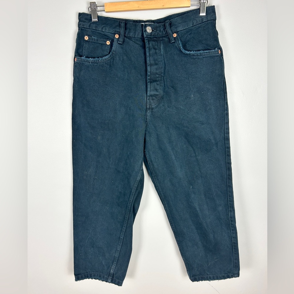 ZARA High Rise Barrel Jeans Black Sz 30 Cotton Casual Relaxed Crop‎